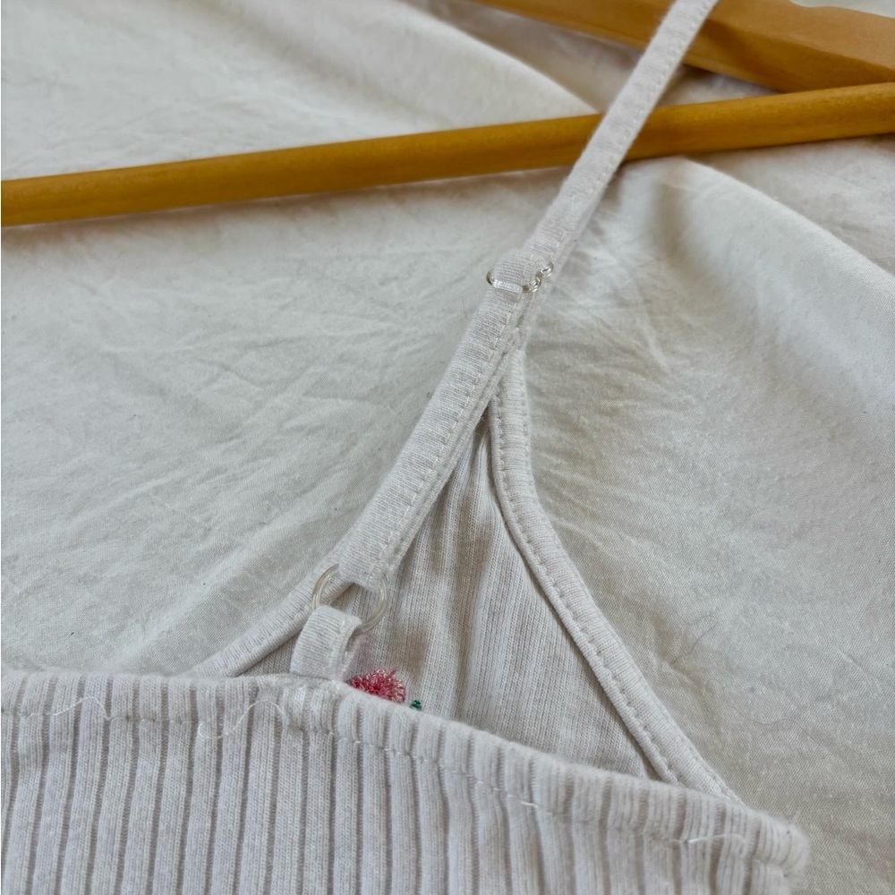 Floral Embroidered White Ribbed Top - Picture 8 of 10